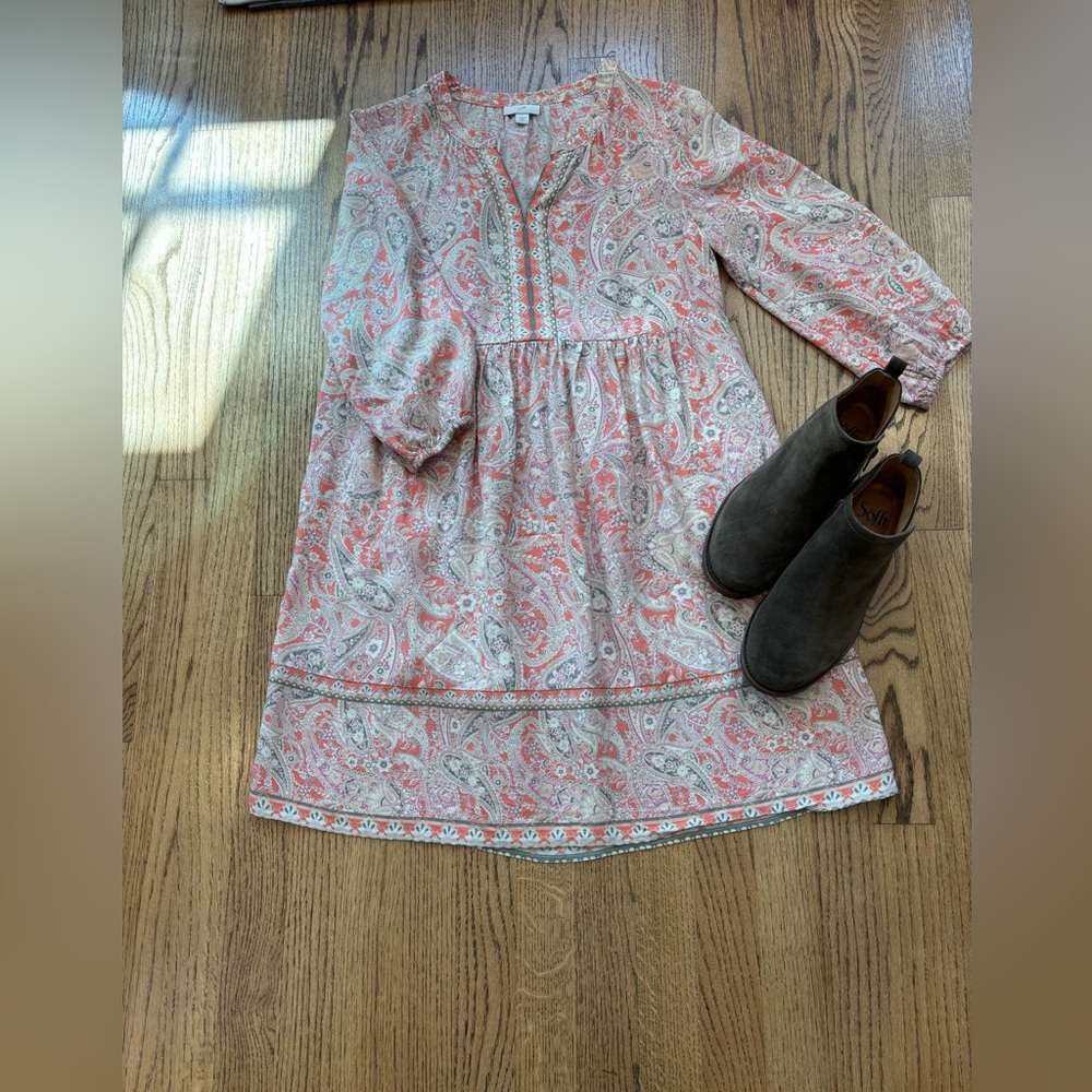 J Jill coral and gray paisley dress